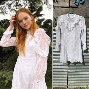Urban Outfitters Sheer Eyelet Lace Babydoll Prairie Dress Size 6